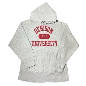 Vintage 1980s Denison University Champion Reverse Weave Hoodie Made In USA Grey